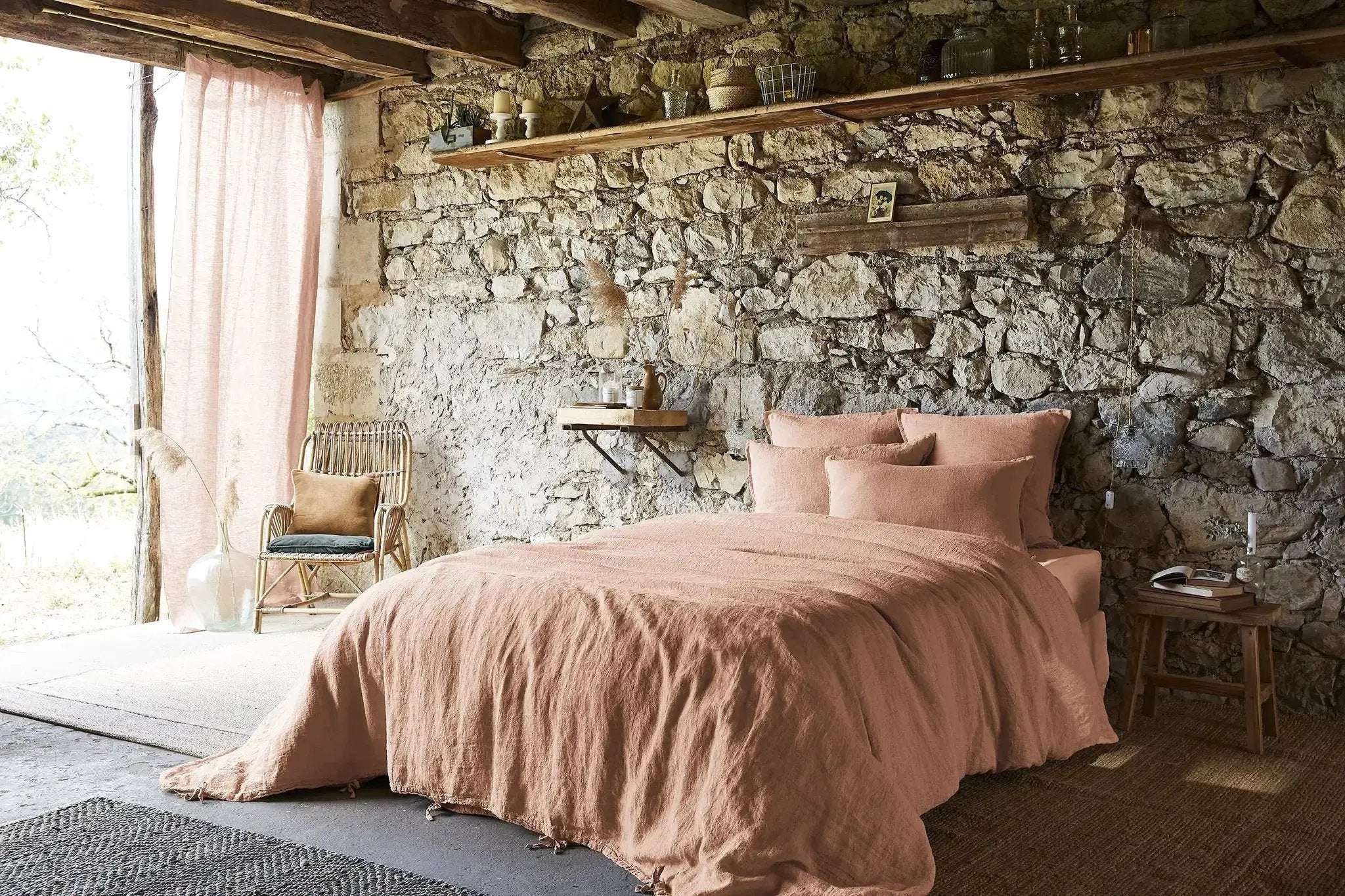 Housse de couette Lin lavé SOLINE Vieux rose by L'effet papillon