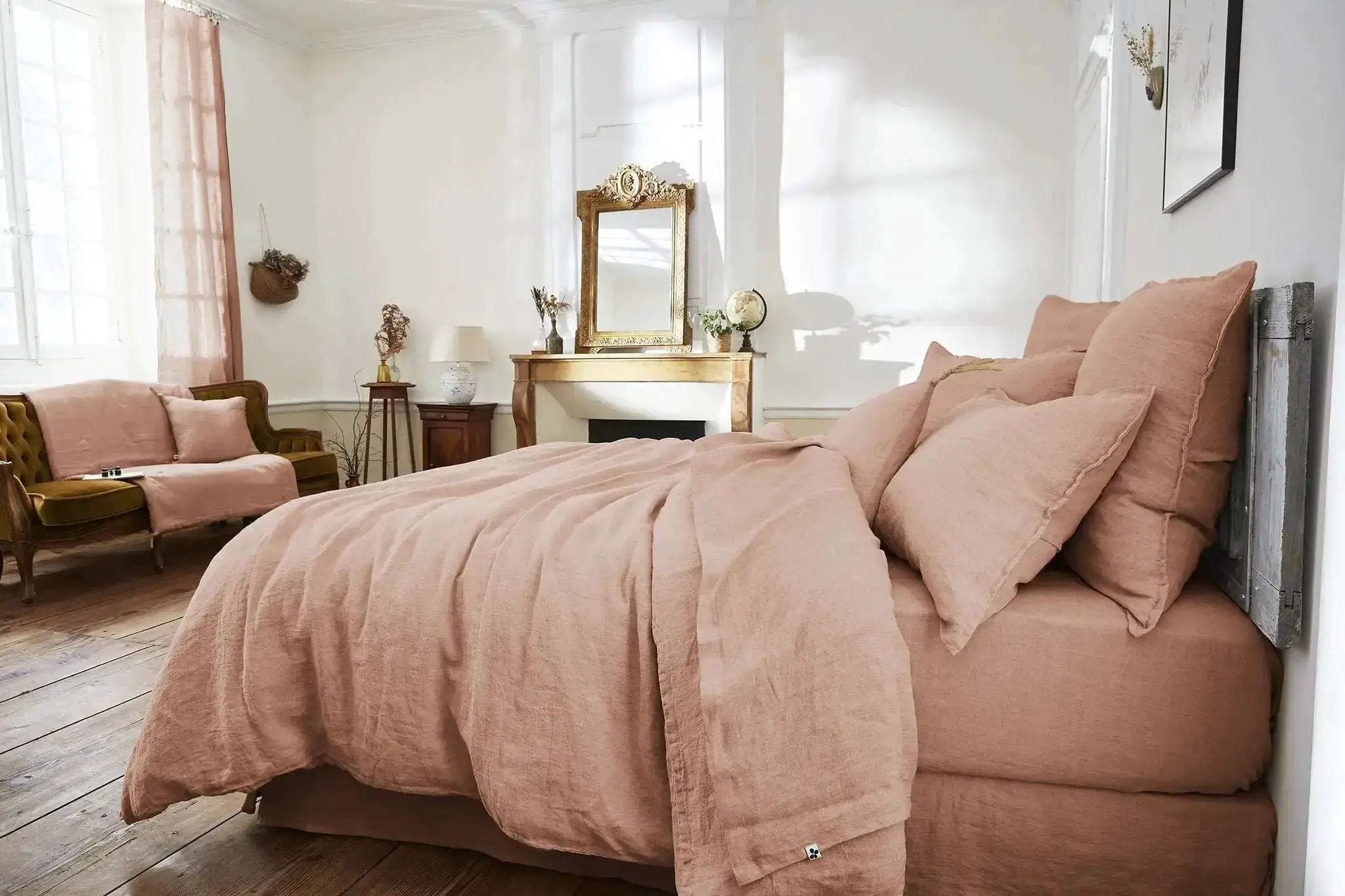 Housse de couette Lin lavé SOLINE Vieux rose by L'effet papillon