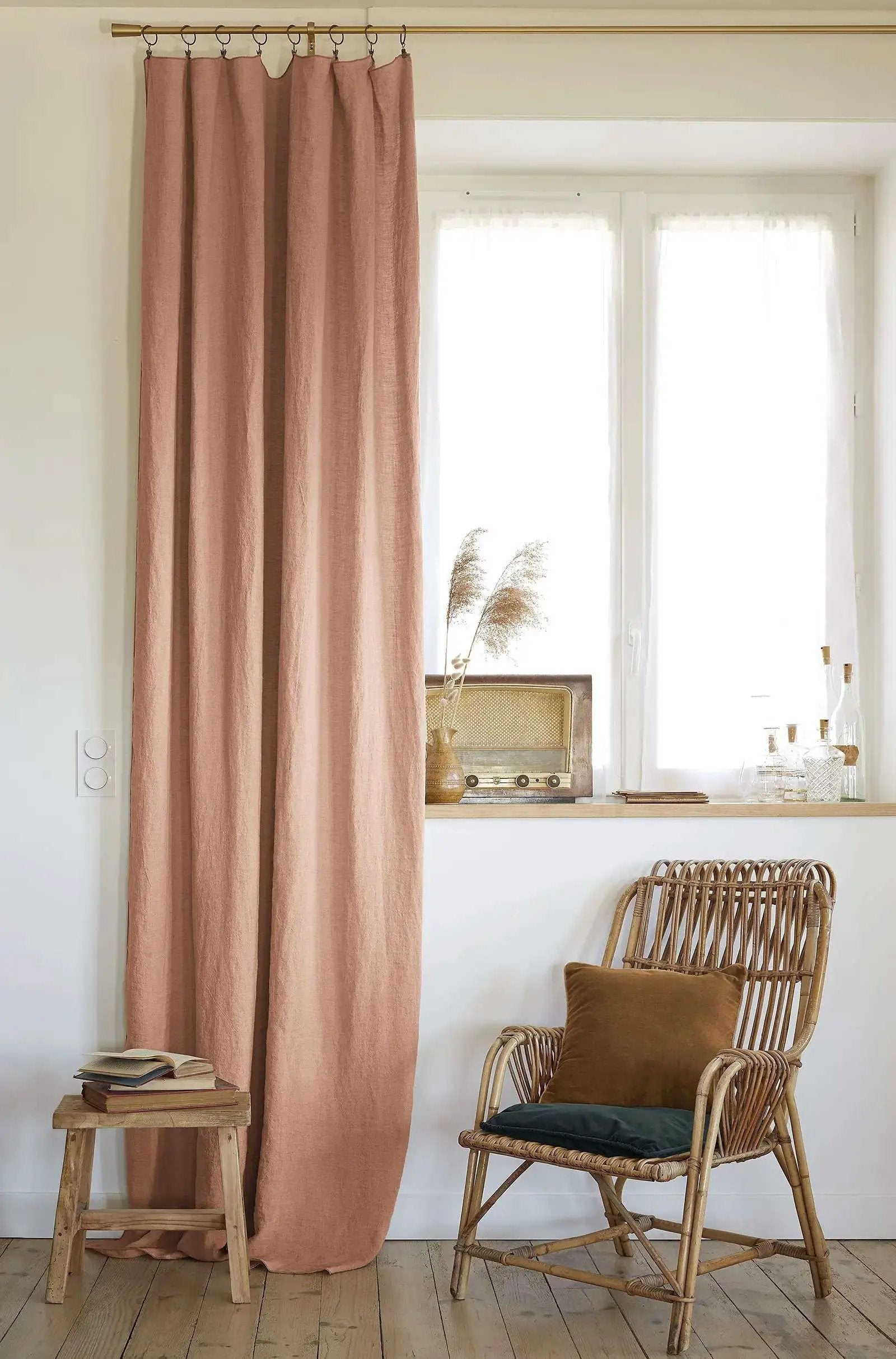 Rideau ajustable + 8 anneaux pince 140 x 270 cm Lin lavé SOLINE Vieux rose by L'effet papillon