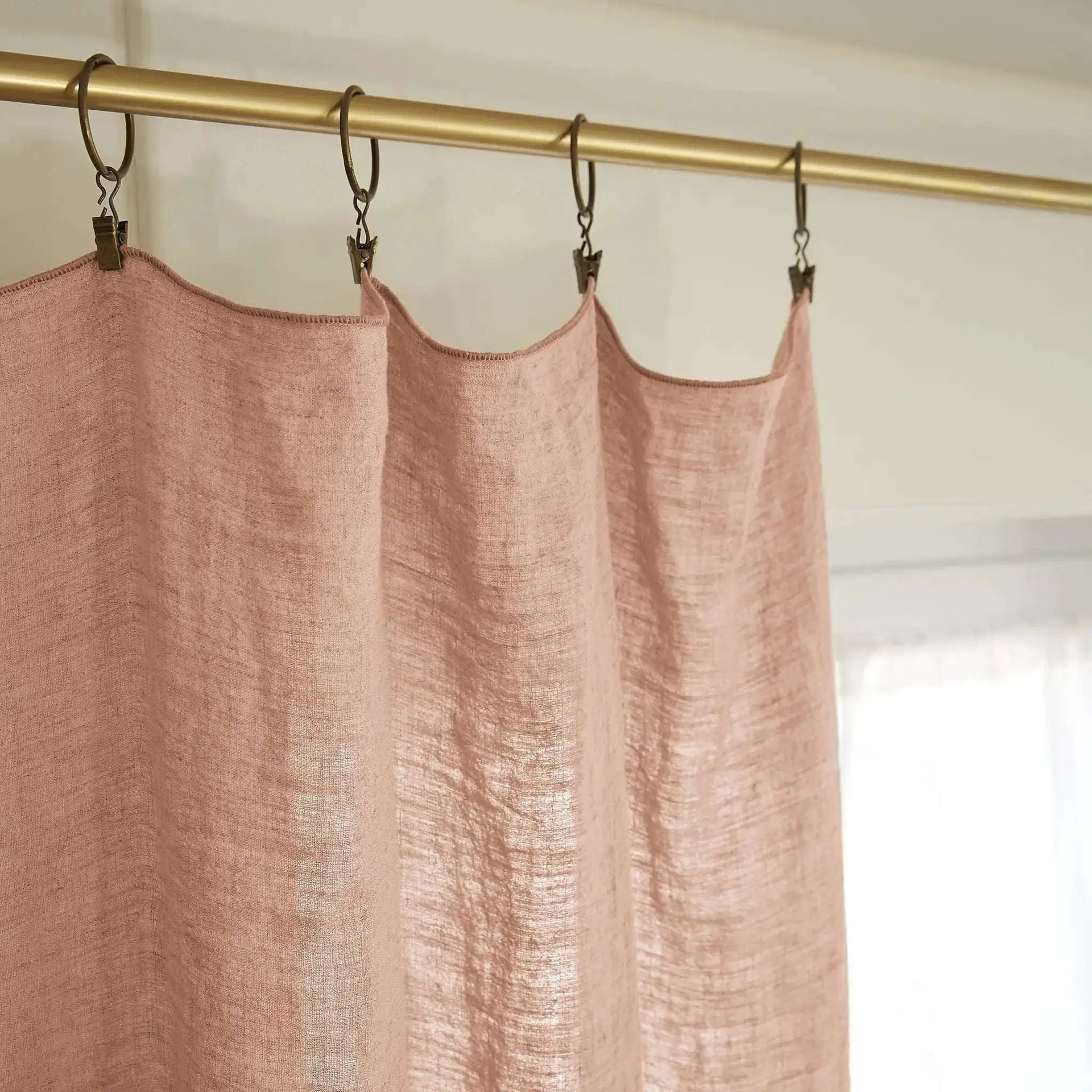 Rideau ajustable + 8 anneaux pince 140 x 270 cm Lin lavé SOLINE Vieux rose by L'effet papillon
