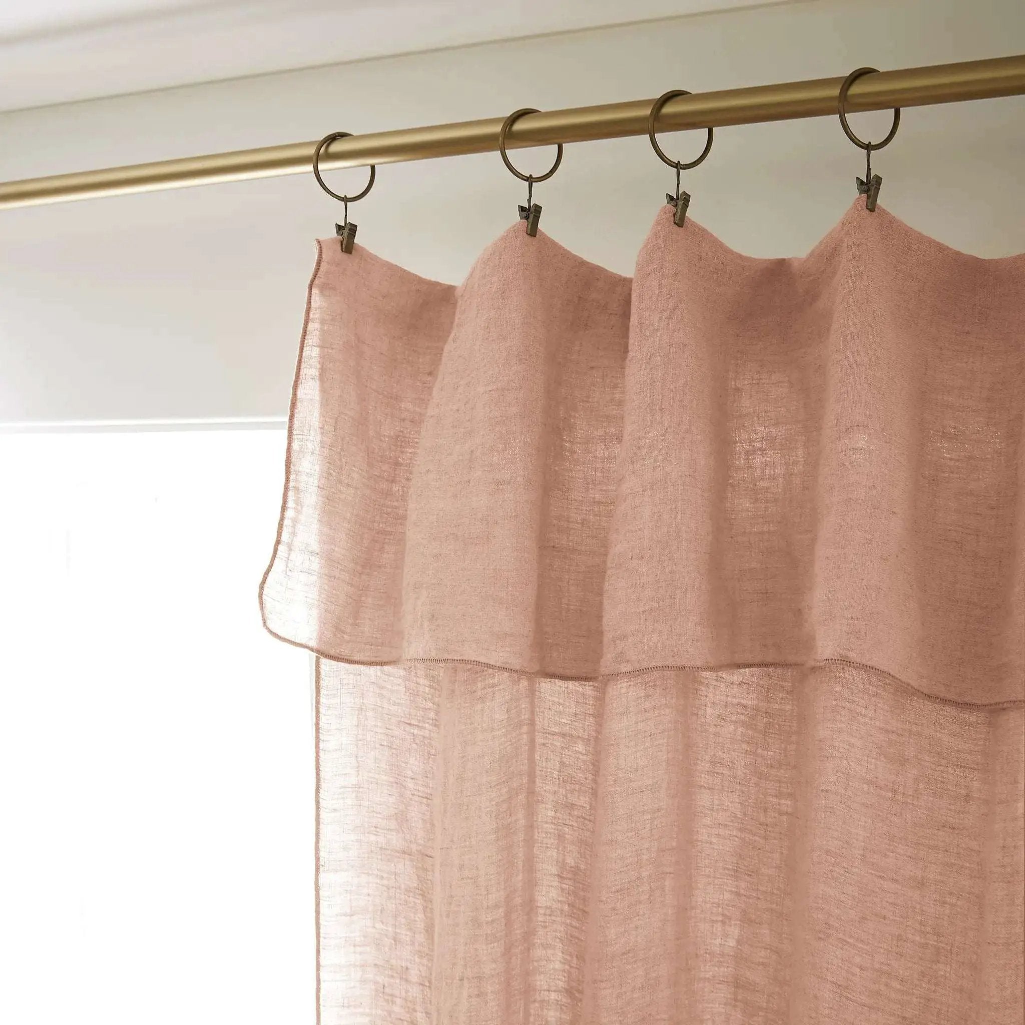 Rideau ajustable + 8 anneaux pince 140 x 270 cm Lin lavé SOLINE Vieux rose by L'effet papillon