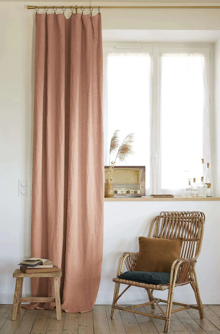 Rideau ajustable + 8 anneaux pince 140 x 270 cm Lin lavé SOLINE Vieux rose by L'effet papillon