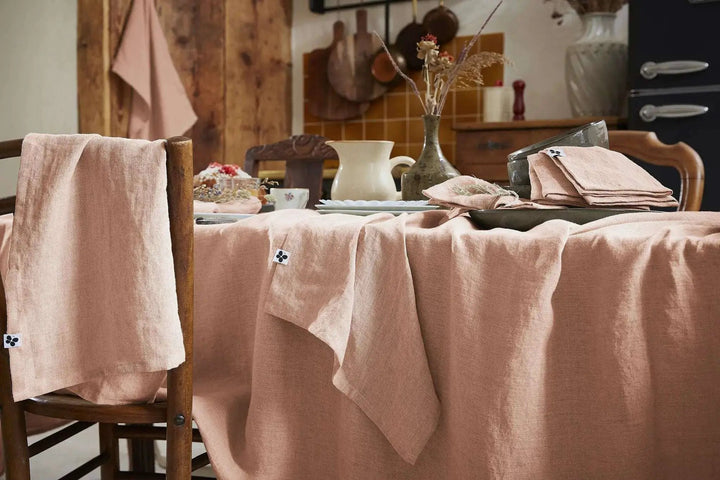 Nappe rectangle Lin lavé SOLINE Vieux rose by L'effet papillon