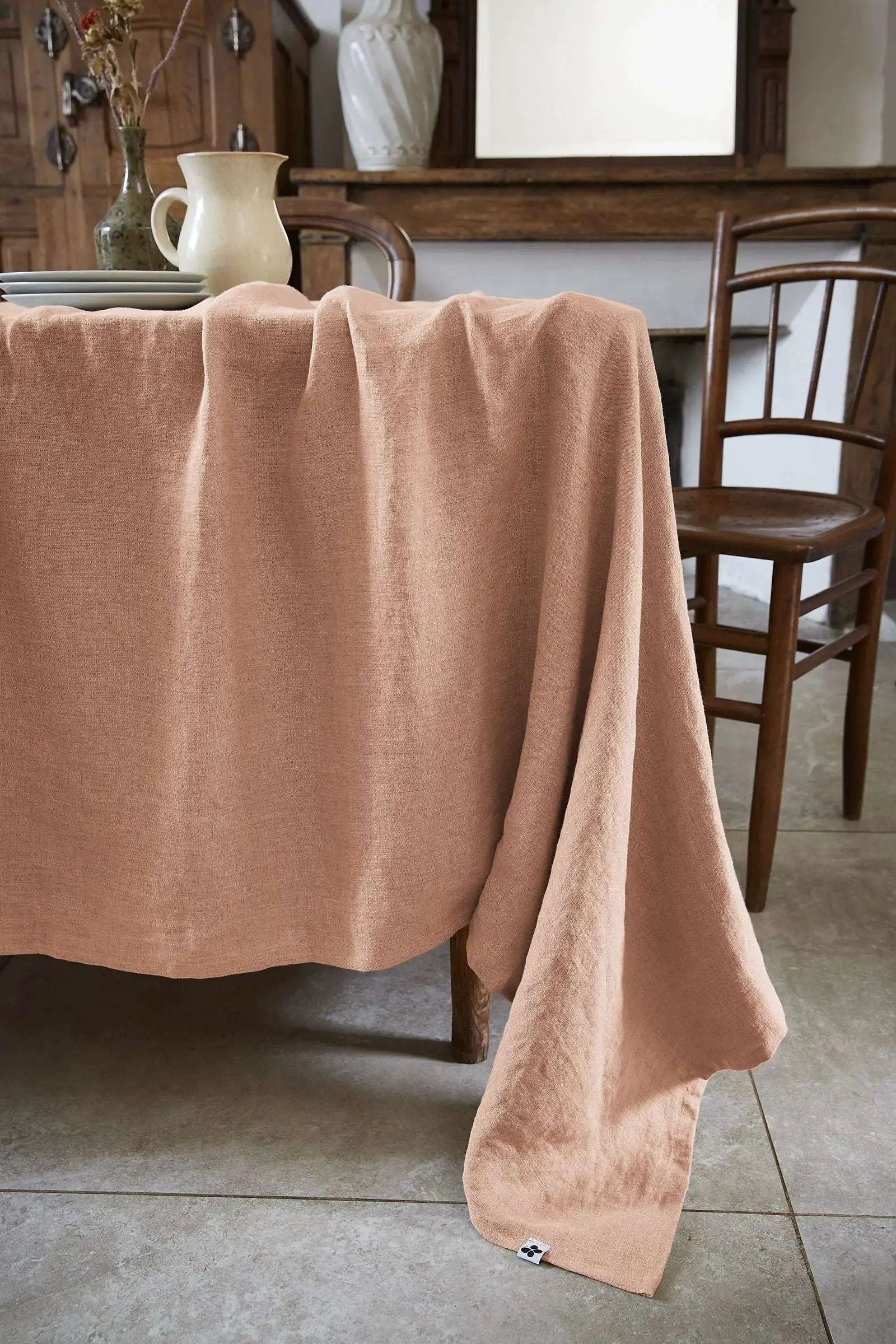 Nappe rectangle Lin lavé SOLINE Vieux rose by L'effet papillon