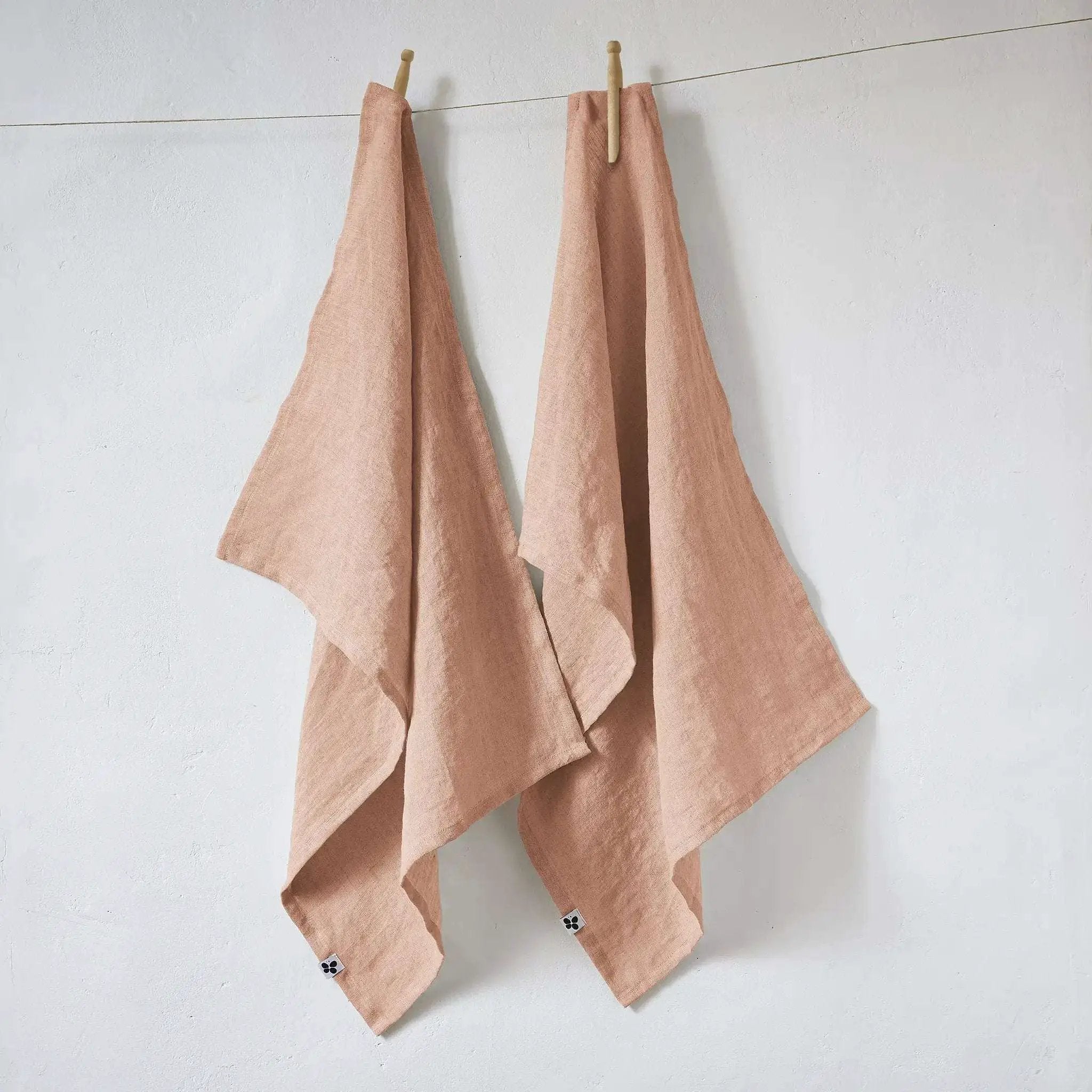 Lot de 2 Torchons Lin lavé 50 x 70 cm SOLINE Vieux rose by L'effet papillon