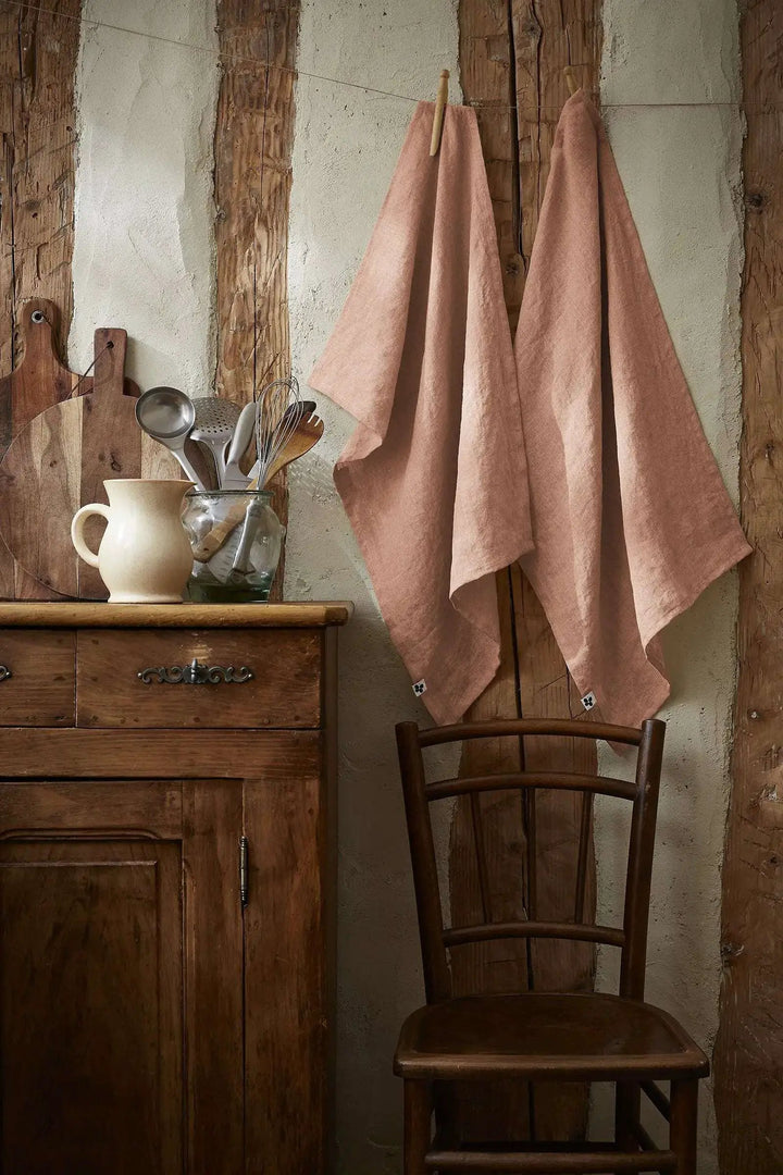 Lot de 2 Torchons Lin lavé 50 x 70 cm SOLINE Vieux rose by L'effet papillon