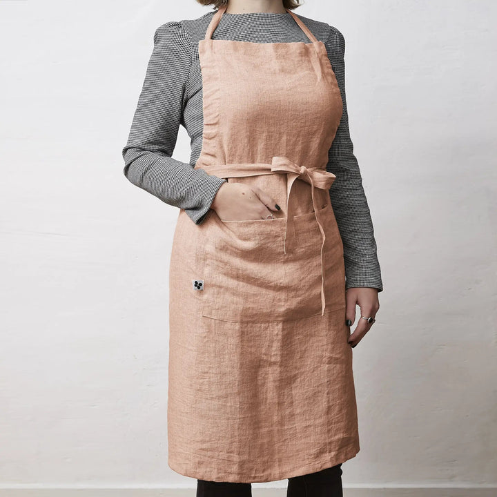Tablier ajustable lin lavé 70 x 85 cm SOLINE Vieux rose by L'effet papillon