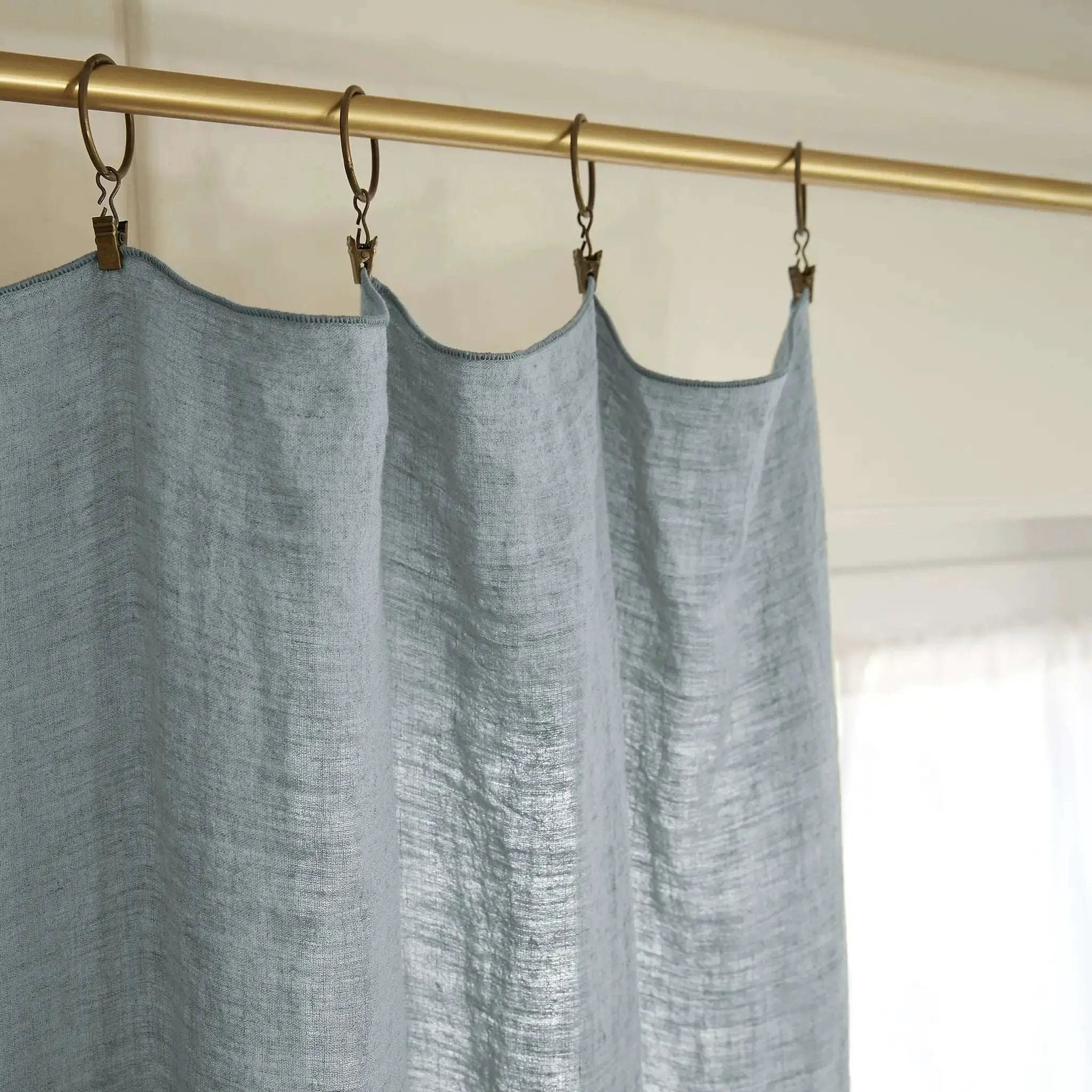 Rideau ajustable + 8 anneaux pince 140 x 270 cm Lin lavé SOLINE Azur by L'effet papillon