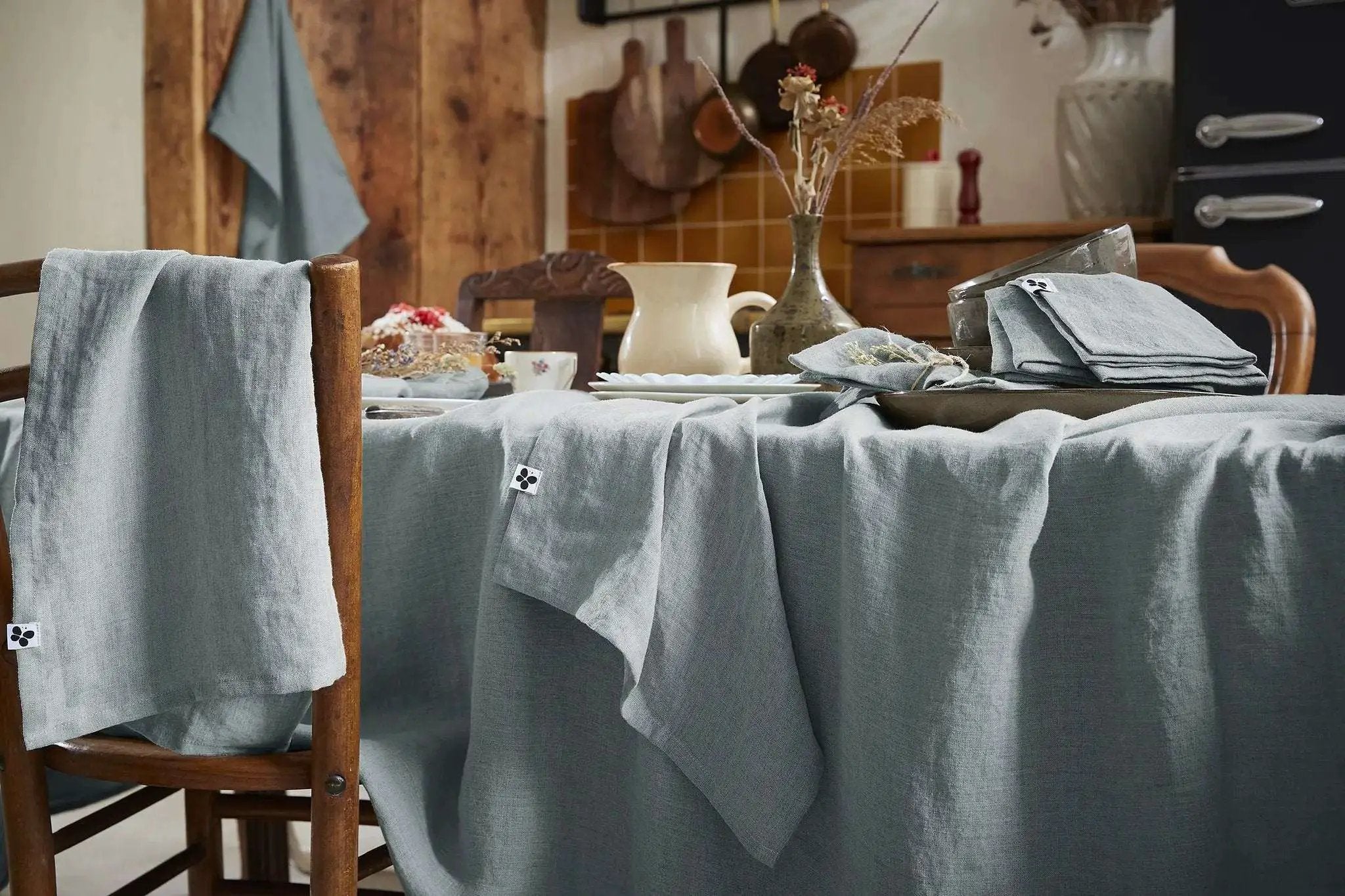 Nappe rectangle Lin lavé SOLINE Azur by L'effet papillon