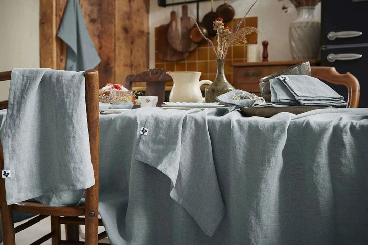 Nappe rectangle Lin lavé SOLINE Azur by L'effet papillon
