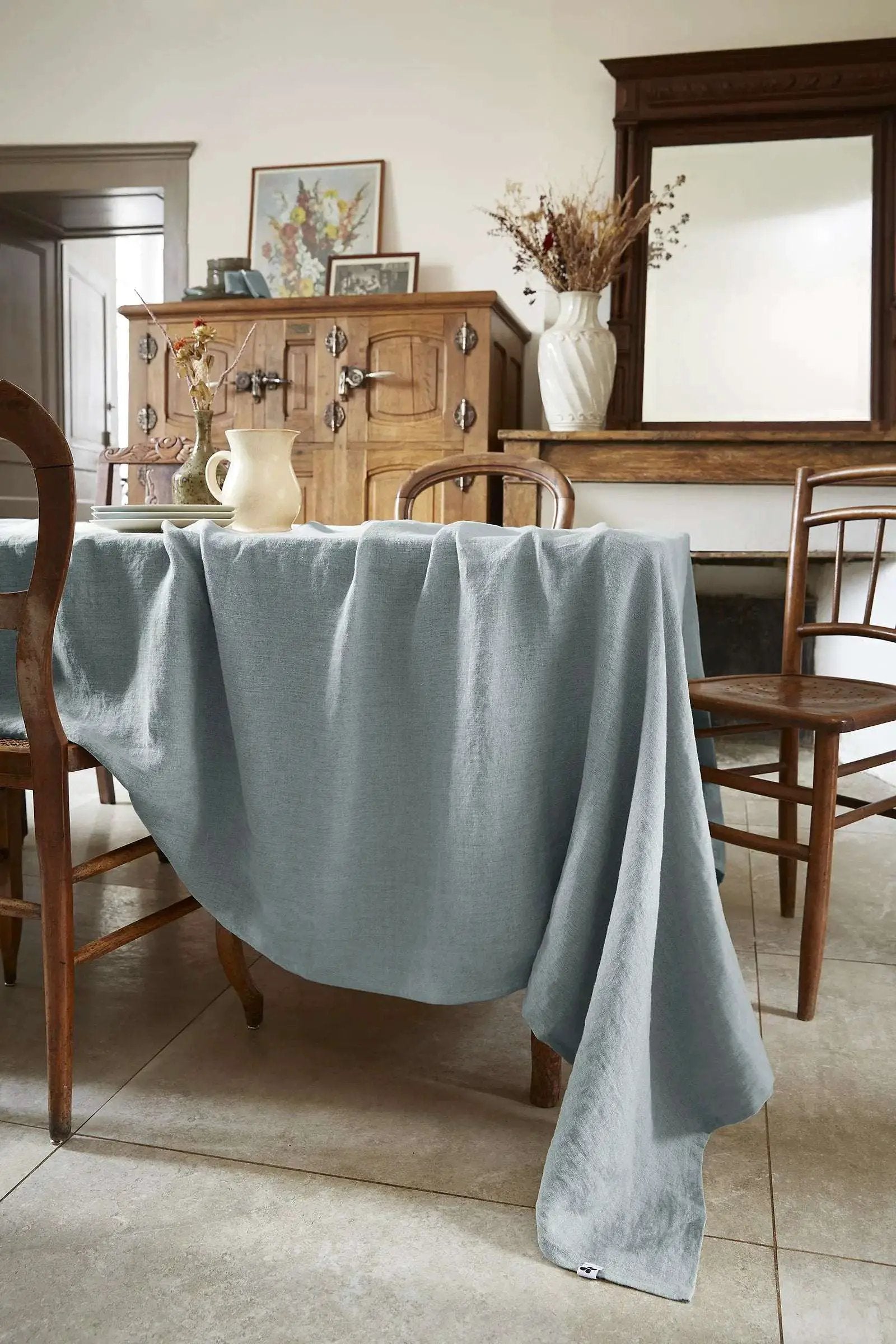 Nappe rectangle Lin lavé SOLINE Azur by L'effet papillon