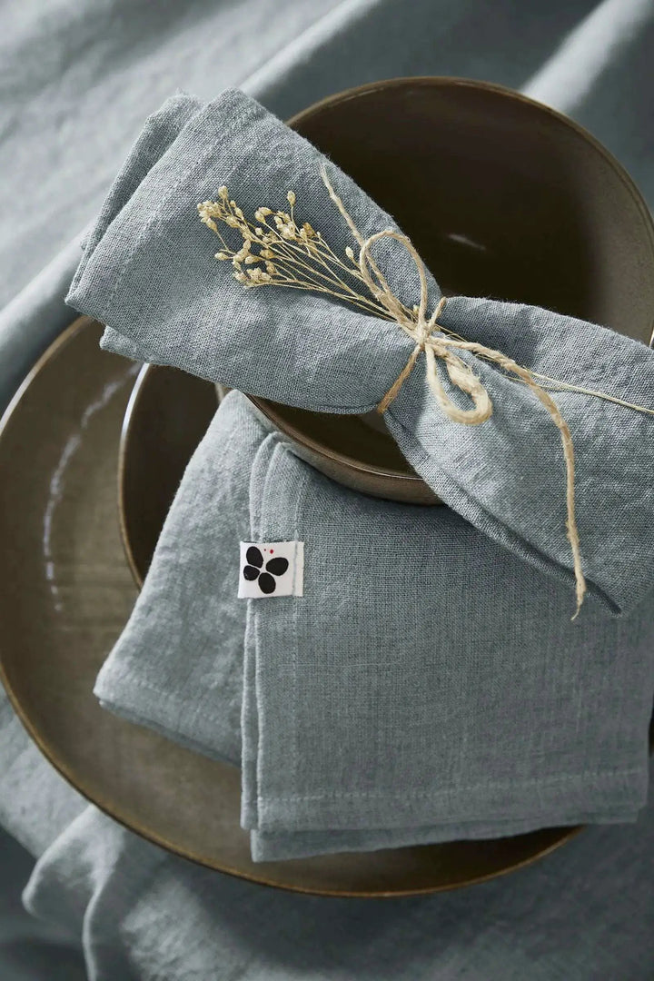 Lot de 3 serviettes Lin lavé 40 x 40 cm SOLINE Azur by L'effet papillon