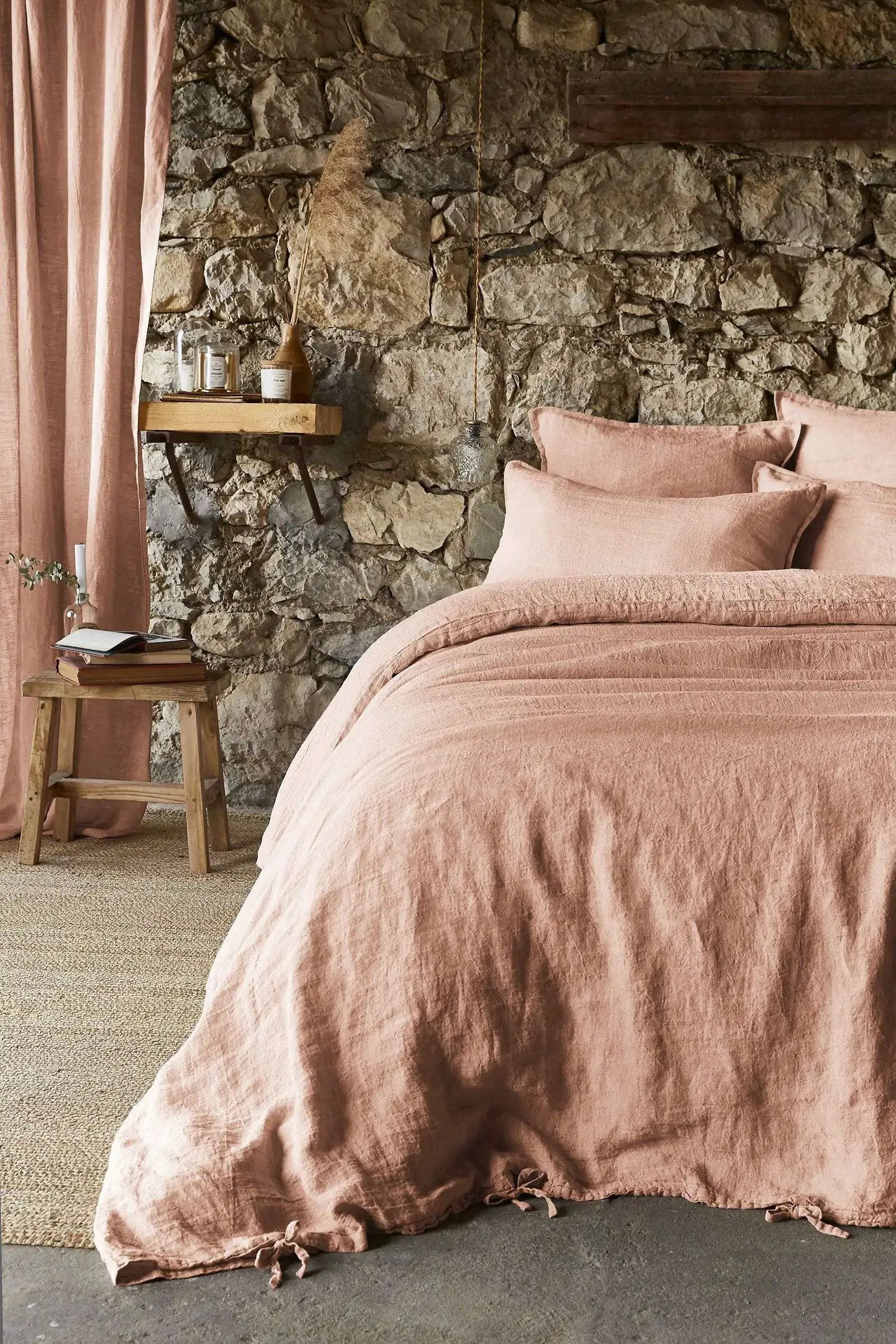 Housse de couette Lin lavé SOLINE Vieux rose by L'effet papillon