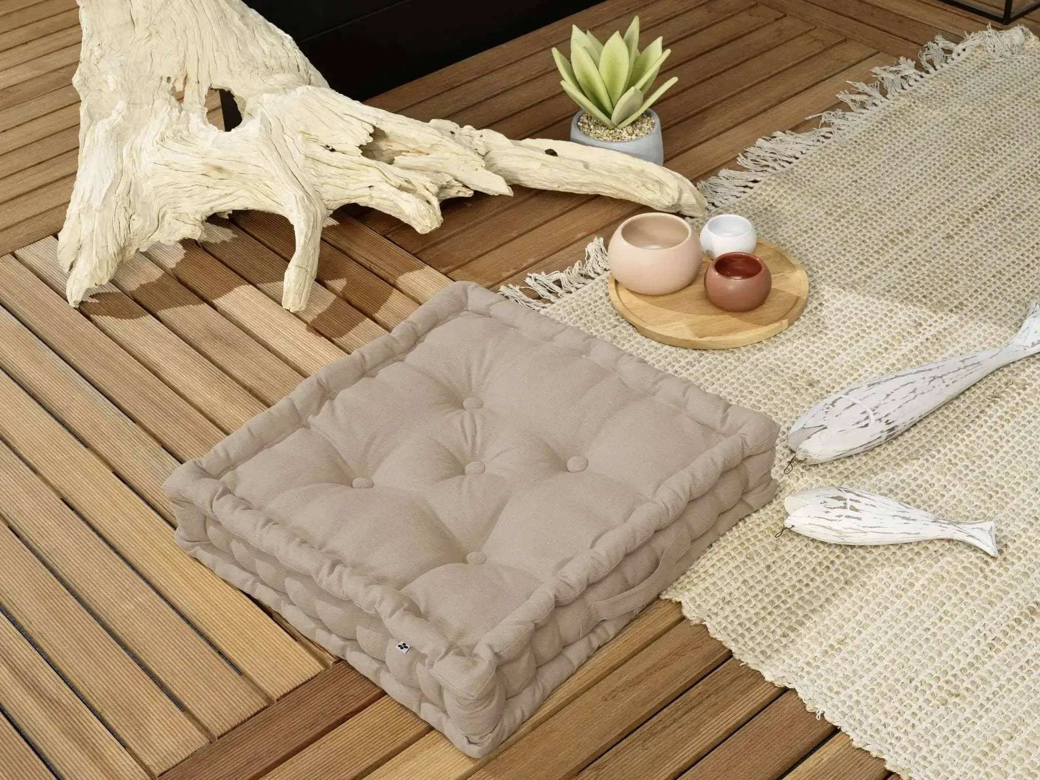 Coussin de sol 50 x 50 x10 cm Coton uni KALA Ficelle by L'effet papillon