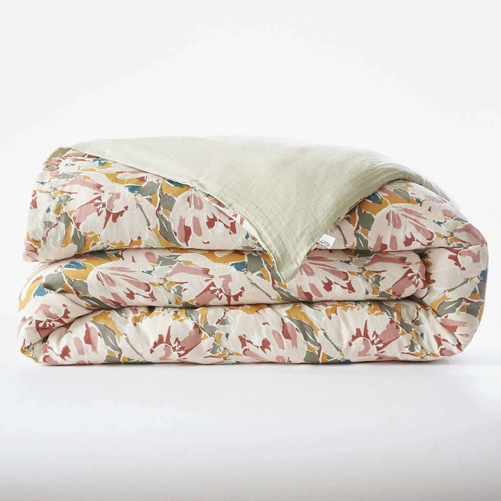 Housse de couette réversible Gaze de coton imprimée CLARENCE Vert d'eau by L'effet papillon