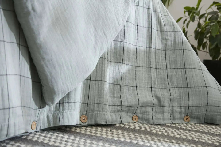 Housse de couette réversible Gaze de coton tissée teinte GAÏA MATCH Eucalyptus by L'effet papillon