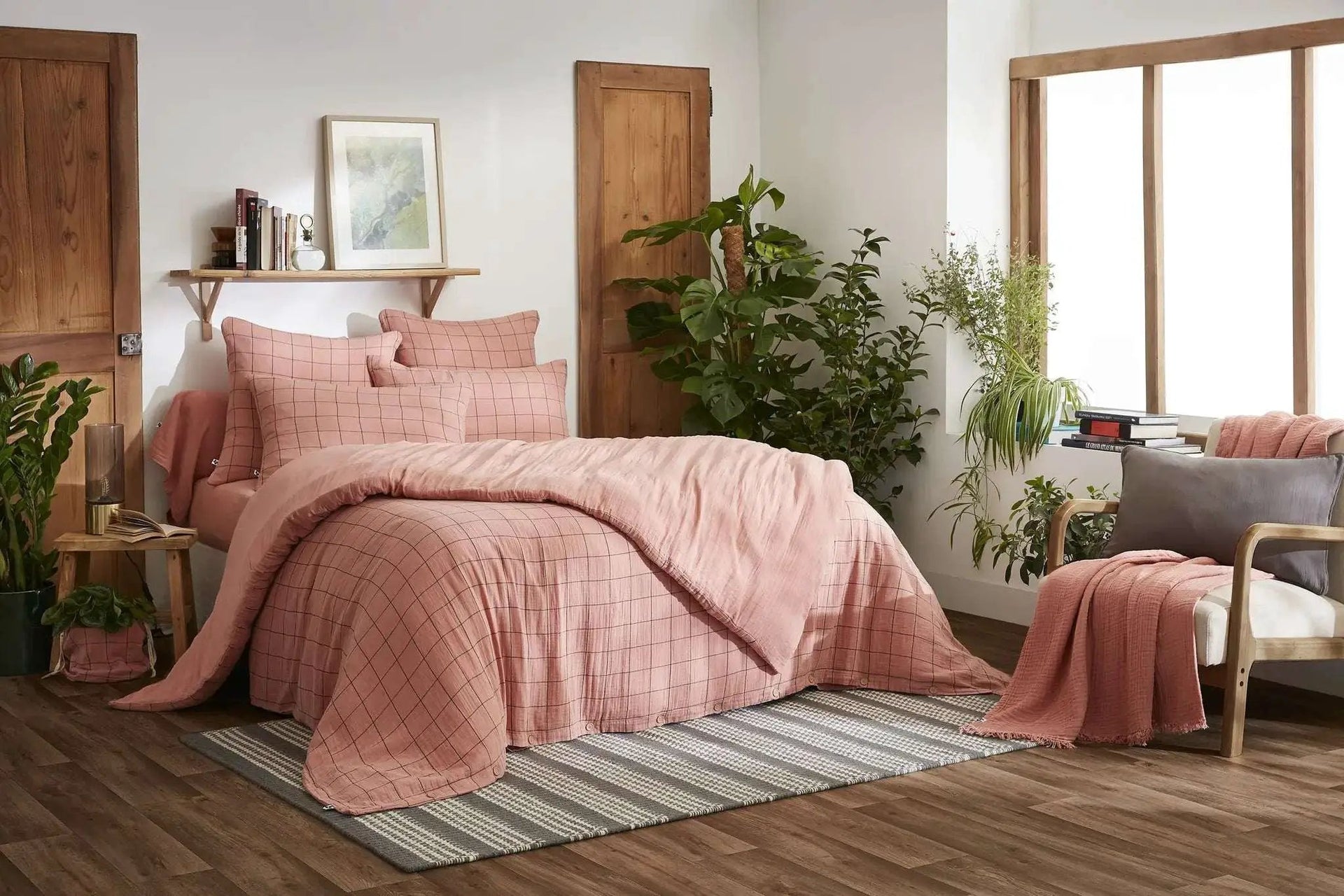 Housse de couette réversible Gaze de coton tissée teinte GAÏA MATCH Rose pêche by L'effet papillon