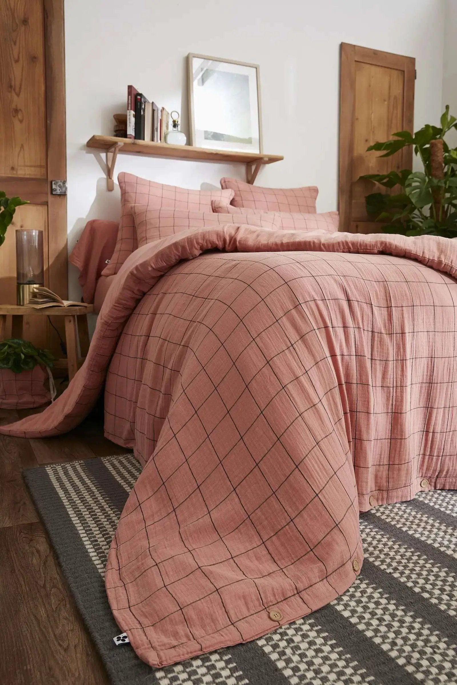 Housse de couette réversible Gaze de coton tissée teinte GAÏA MATCH Rose pêche by L'effet papillon