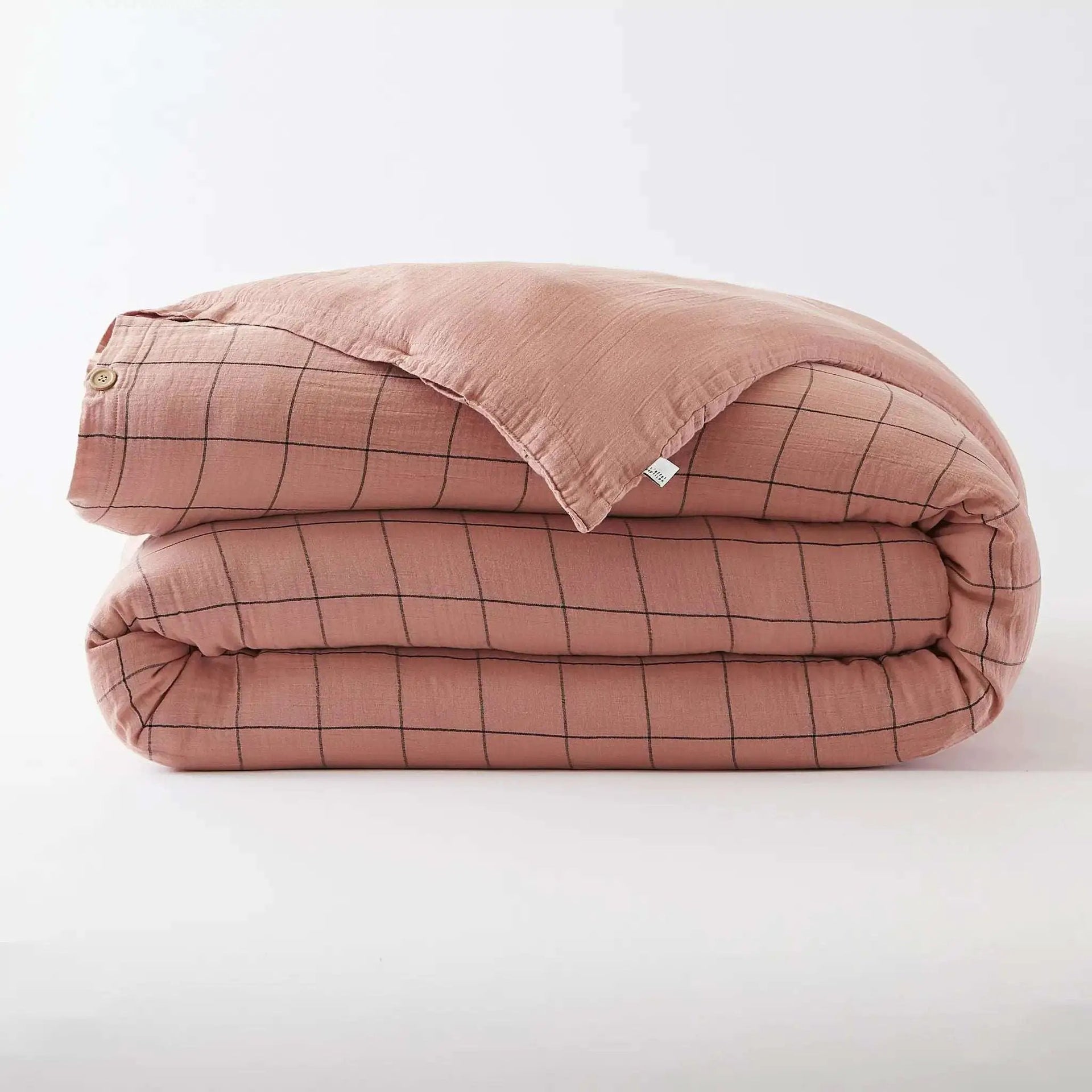 Housse de couette réversible Gaze de coton tissée teinte GAÏA MATCH Rose pêche by L'effet papillon