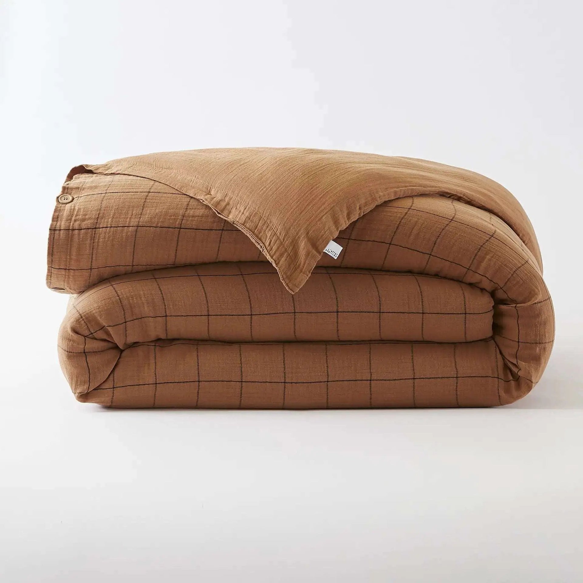 Housse de couette réversible Gaze de coton tissée teinte GAÏA MATCH Camel by L'effet papillon