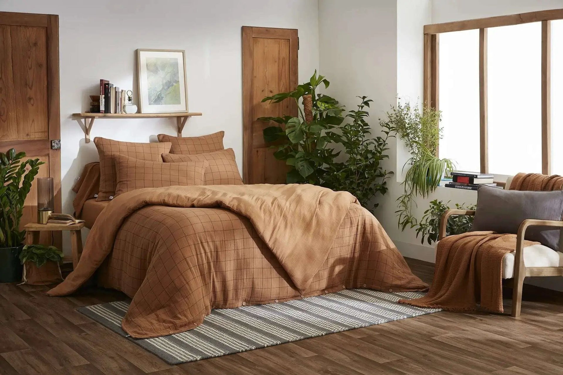 Housse de couette réversible Gaze de coton tissée teinte GAÏA MATCH Camel by L'effet papillon
