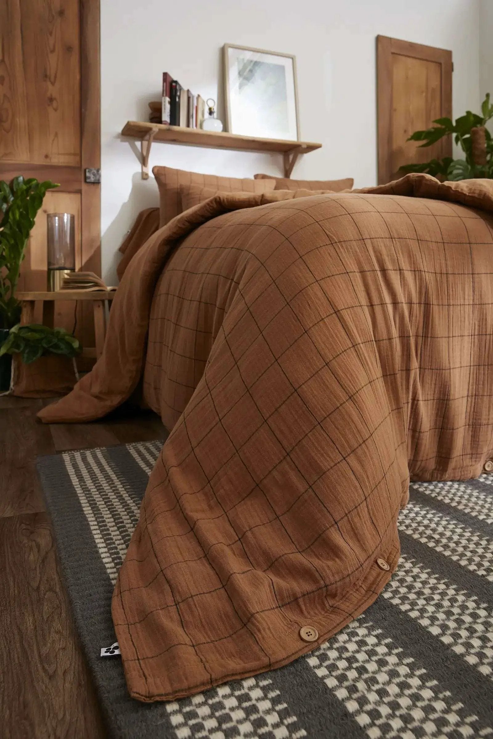 Housse de couette réversible Gaze de coton tissée teinte GAÏA MATCH Camel by L'effet papillon