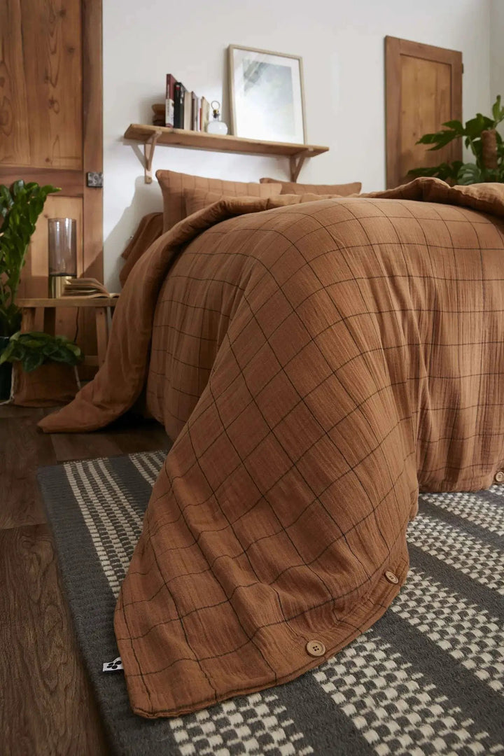 Housse de couette réversible Gaze de coton tissée teinte GAÏA MATCH Camel by L'effet papillon