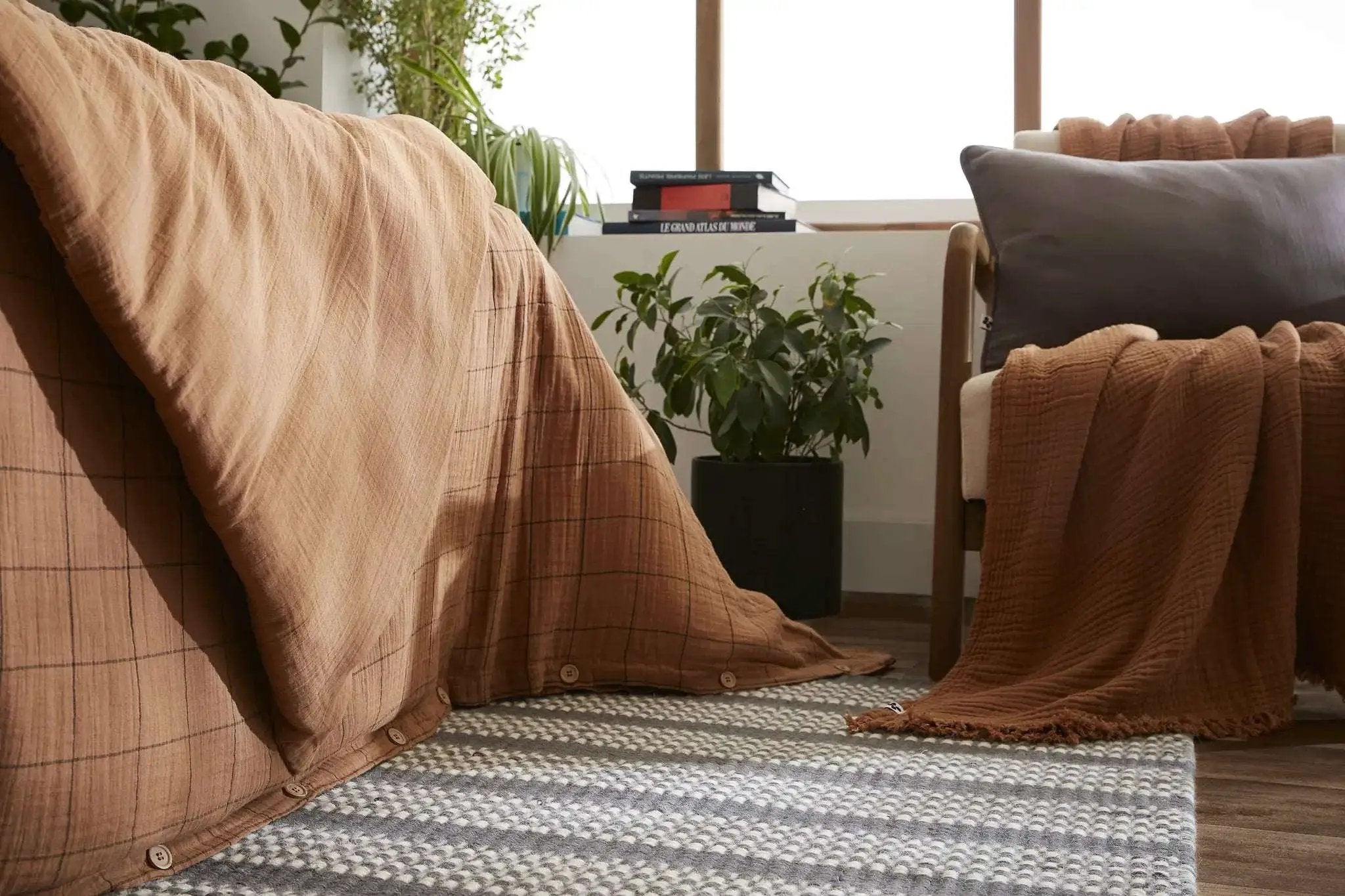 Housse de couette réversible Gaze de coton tissée teinte GAÏA MATCH Camel by L'effet papillon
