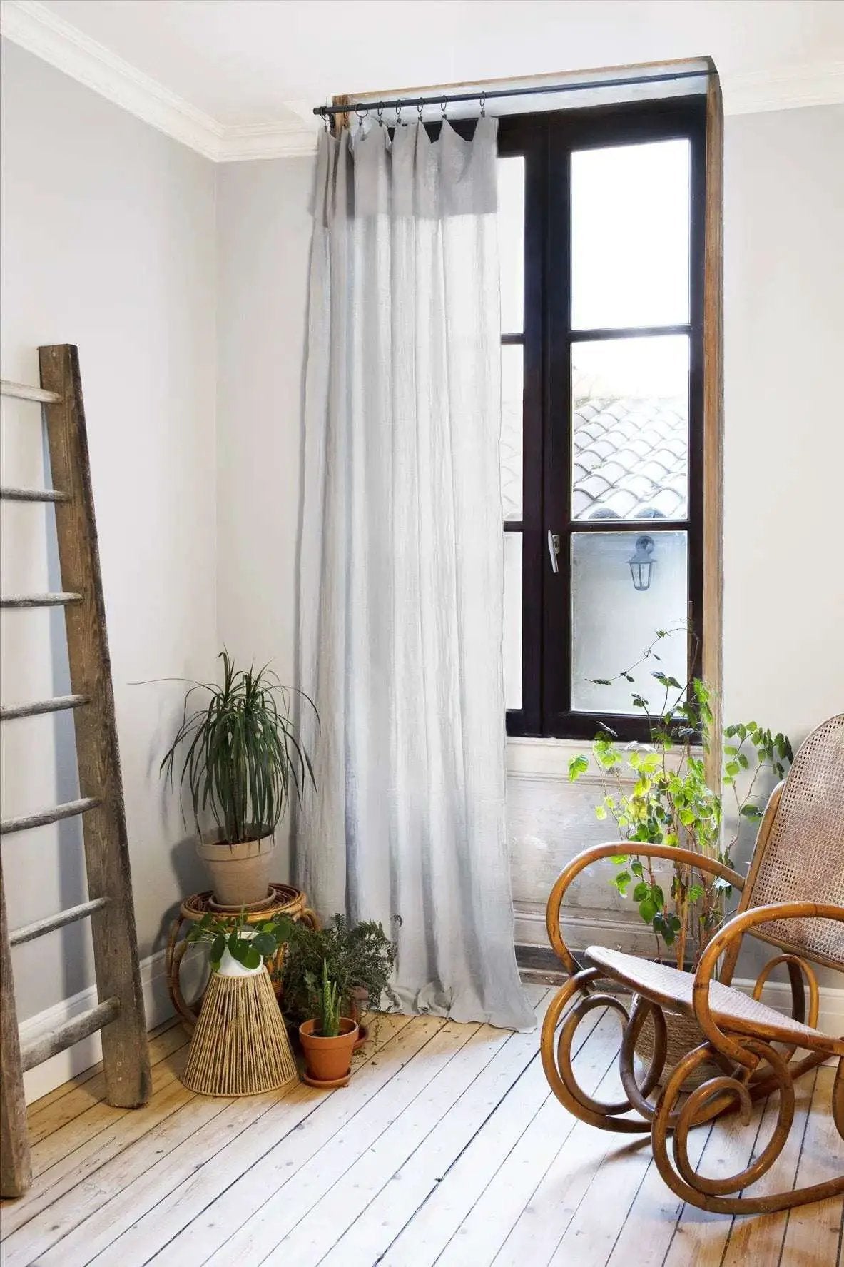 Rideau ajustable + 8 anneaux pince 140 x 300 cm Gaze de coton unie GAÏA Nuage by L'effet papillon