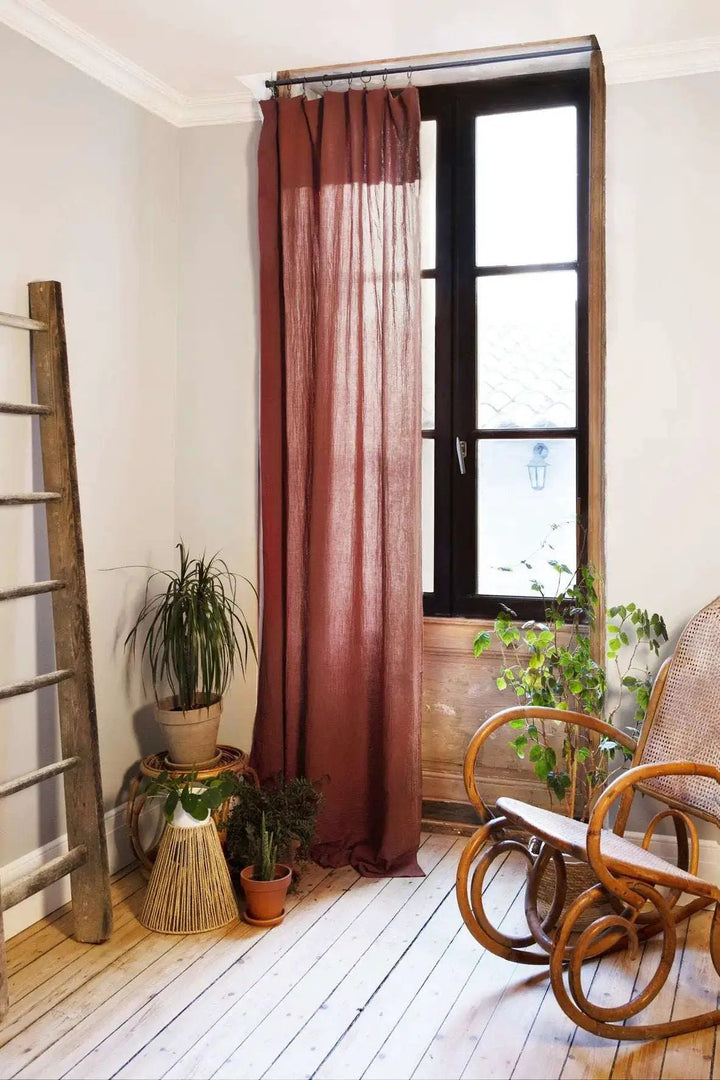 Rideau ajustable + 8 anneaux pince 140 x 300 cm Gaze de coton unie GAÏA Terracotta by L'effet papillon