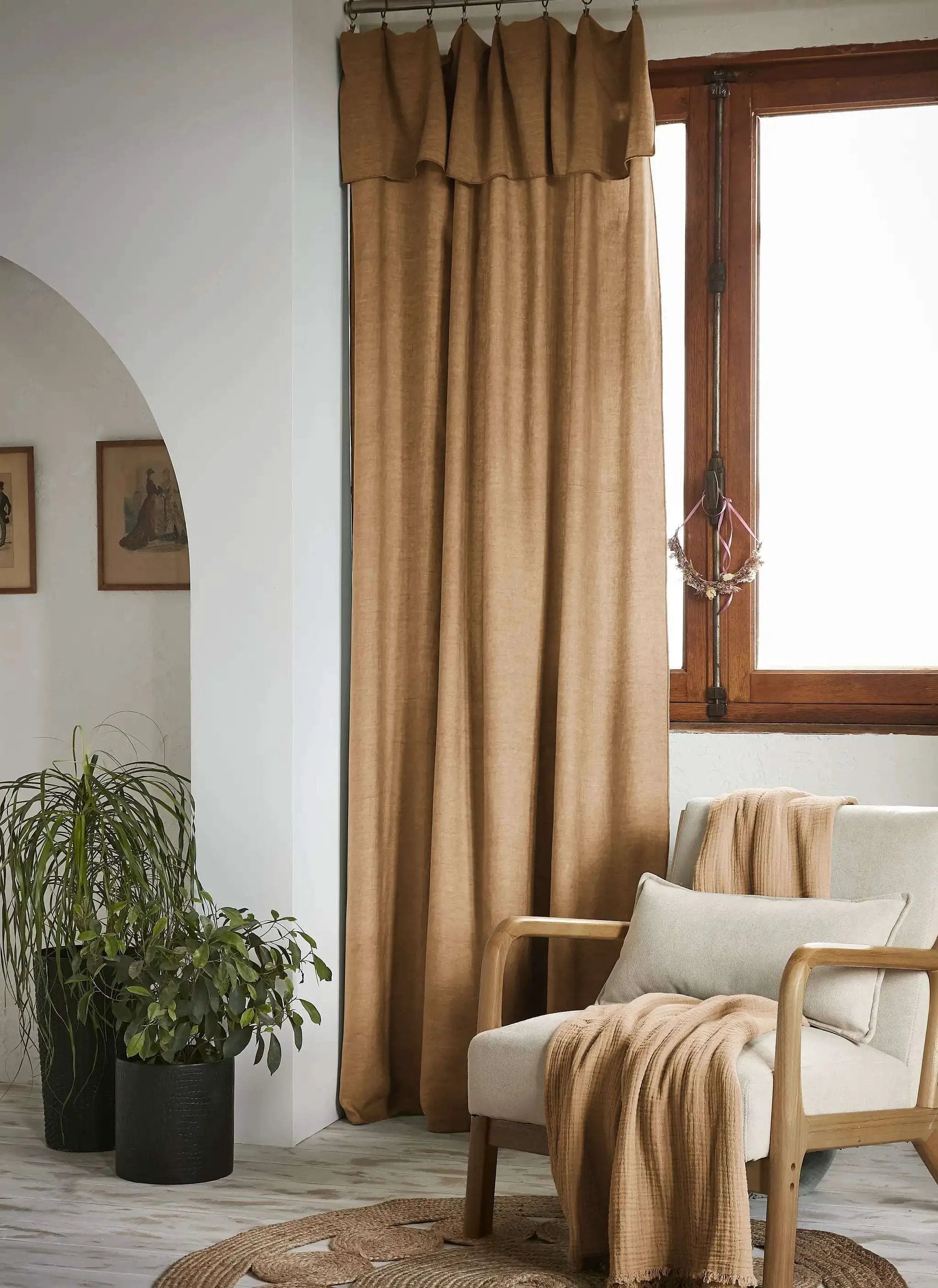 Rideau ajustable + 8 anneaux pince 140 x 270 cm Lyocell uni LYSANDRE Camel by L'effet papillon