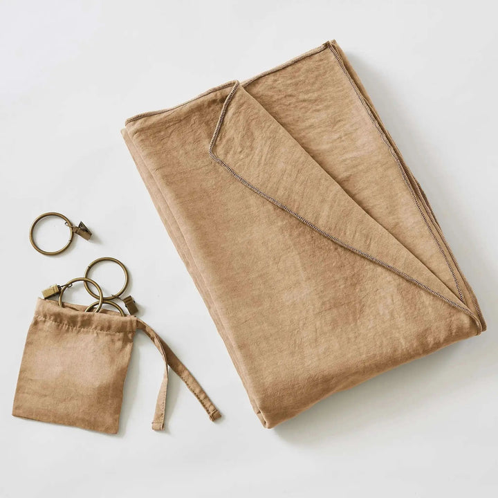 Rideau ajustable + 8 anneaux pince 140 x 270 cm Lyocell uni LYSANDRE Camel by L'effet papillon