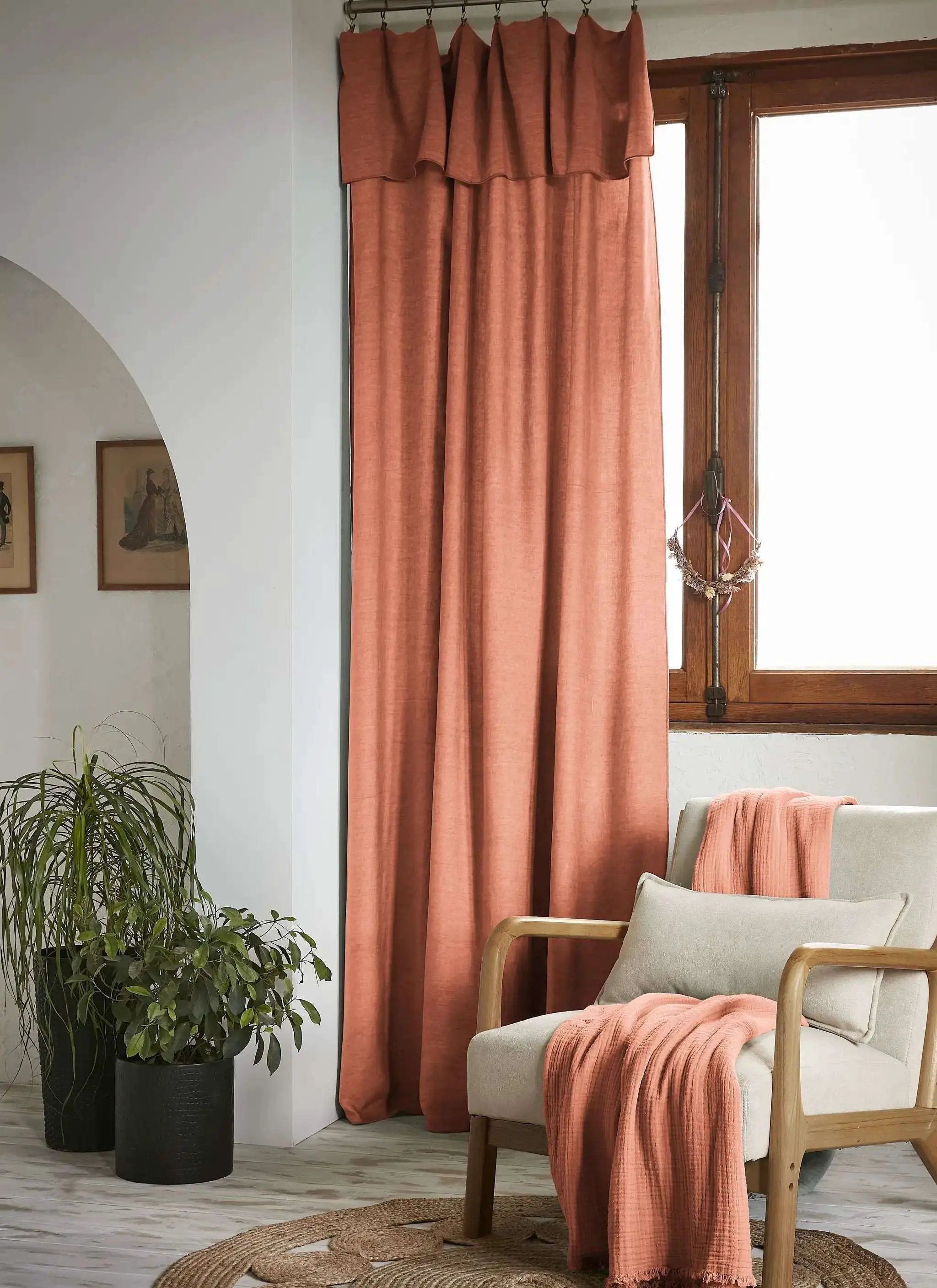 Rideau ajustable + 8 anneaux pince 140 x 270 cm Lyocell uni LYSANDRE Terracotta by L'effet papillon