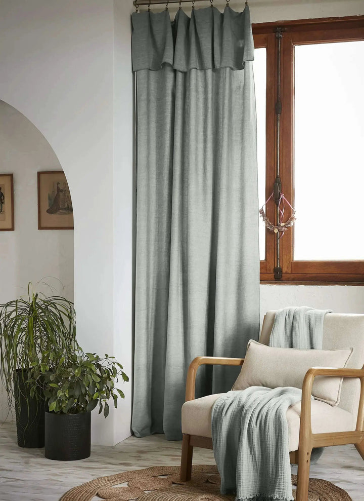 Rideau ajustable + 8 anneaux pince 140 x 270 cm Lyocell uni LYSANDRE Lichen by L'effet papillon