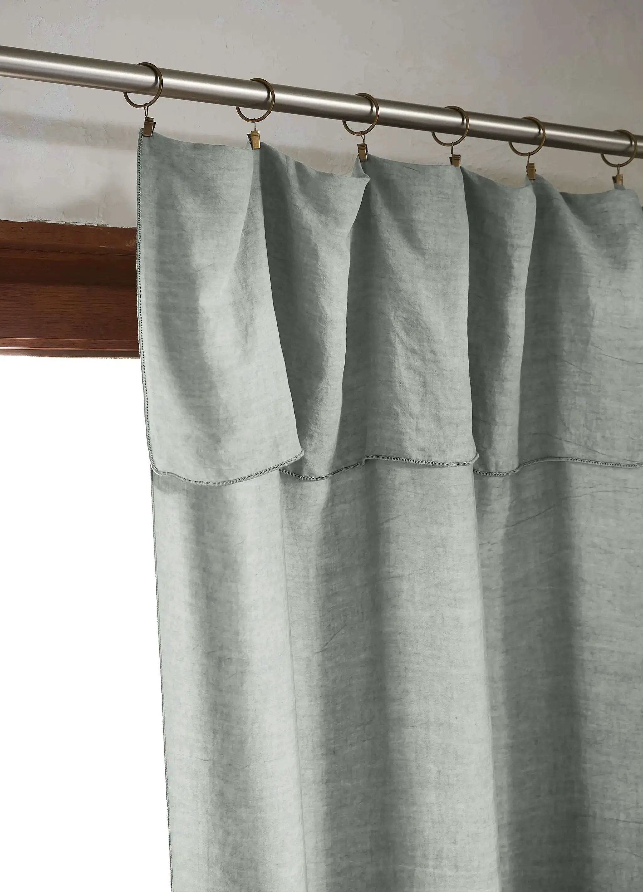 Rideau ajustable + 8 anneaux pince 140 x 270 cm Lyocell uni LYSANDRE Lichen by L'effet papillon