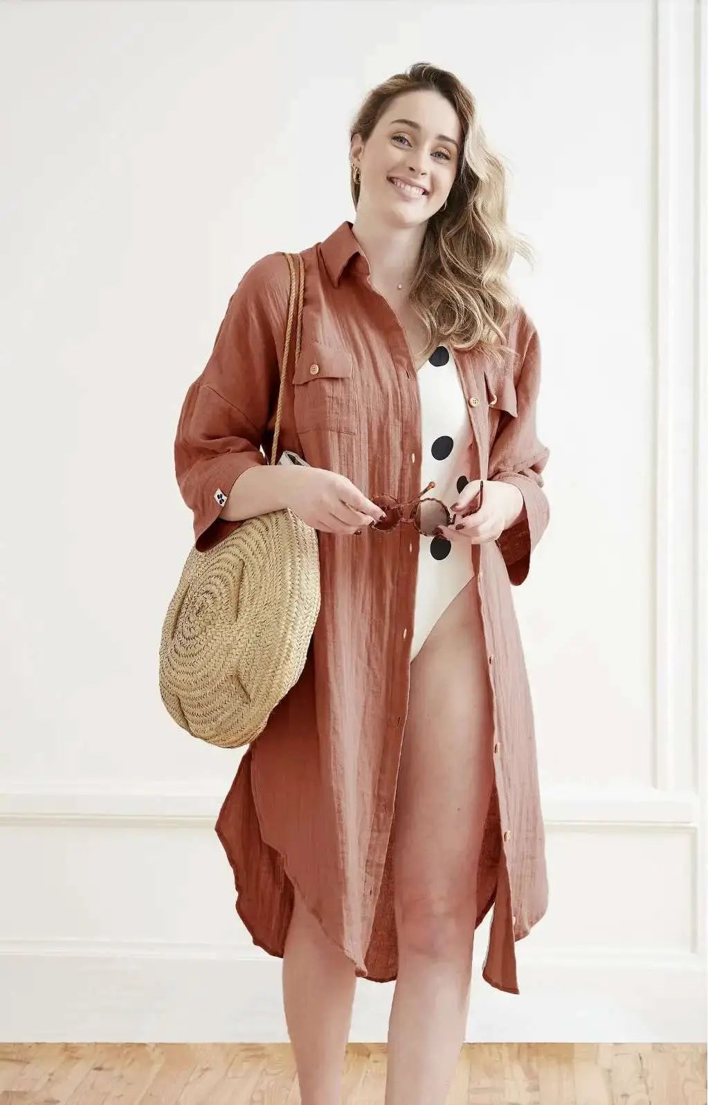Tunique chemise Gaze de coton unie GAÏA Terracotta by L'effet papillon