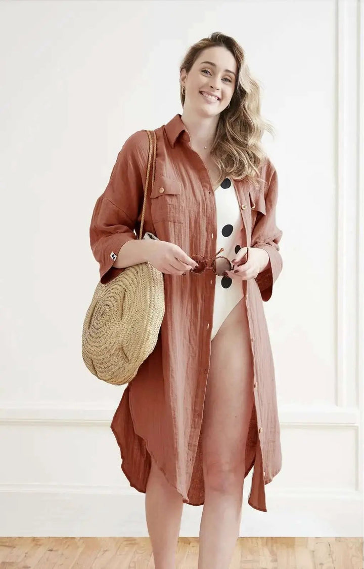 Tunique chemise Gaze de coton unie GAÏA Terracotta by L'effet papillon