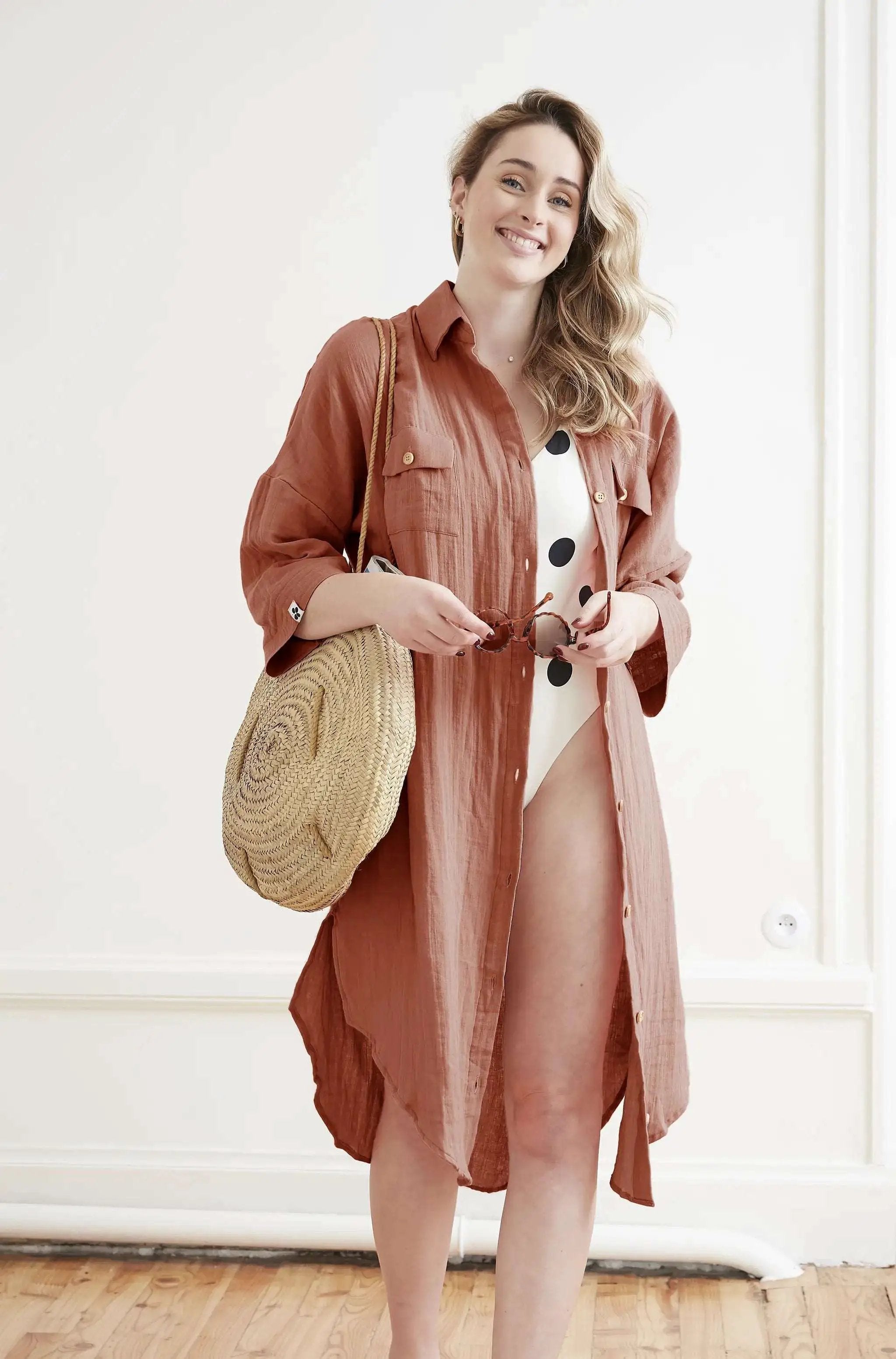 Tunique chemise Gaze de coton unie GAÏA Terracotta by L'effet papillon