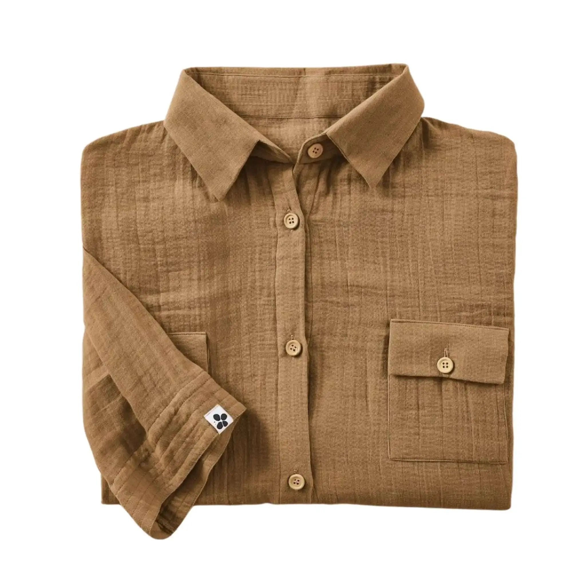 Tunique chemise Gaze de coton unie GAÏA Camel by L'effet papillon