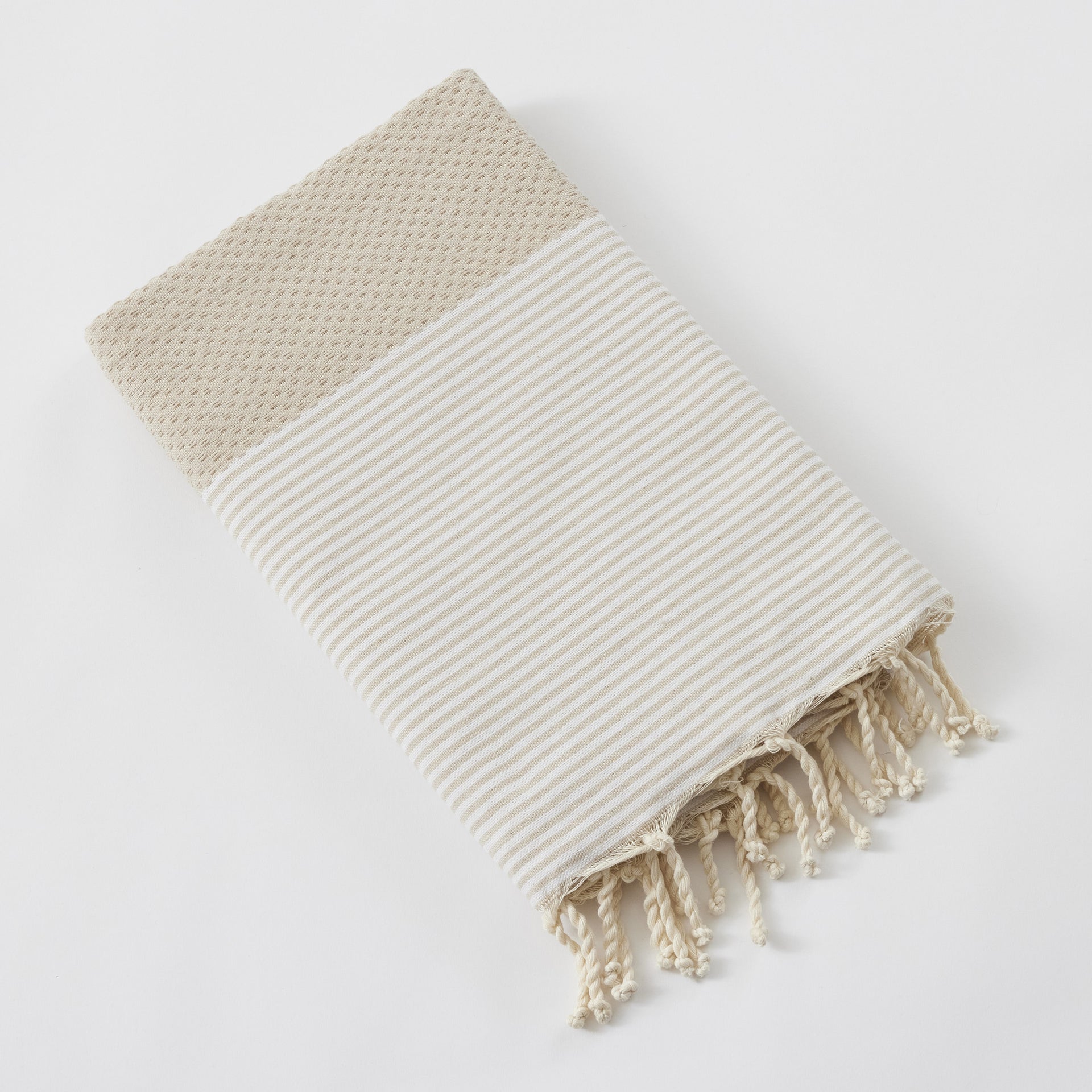 Fouta avec franges 100 x 200 cm Coton tissé teint MARIN Ficelle
