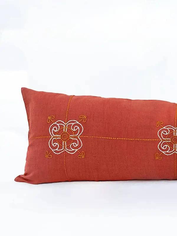 Coussins Lombaires ADHYARU - Broderie sur Coton Lin - Terracotta by No-mad