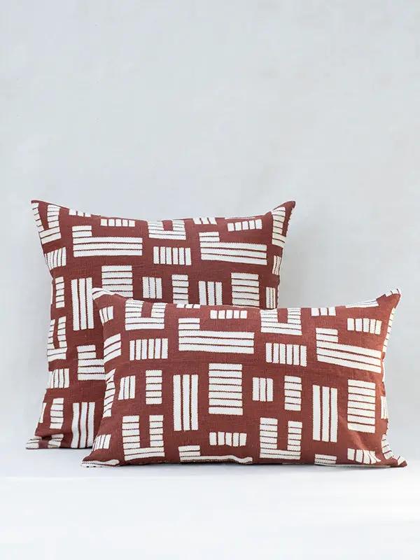 Housse de Coussin ANVAYA - Broderie sur Sérigraphie - Terracotta by No-mad