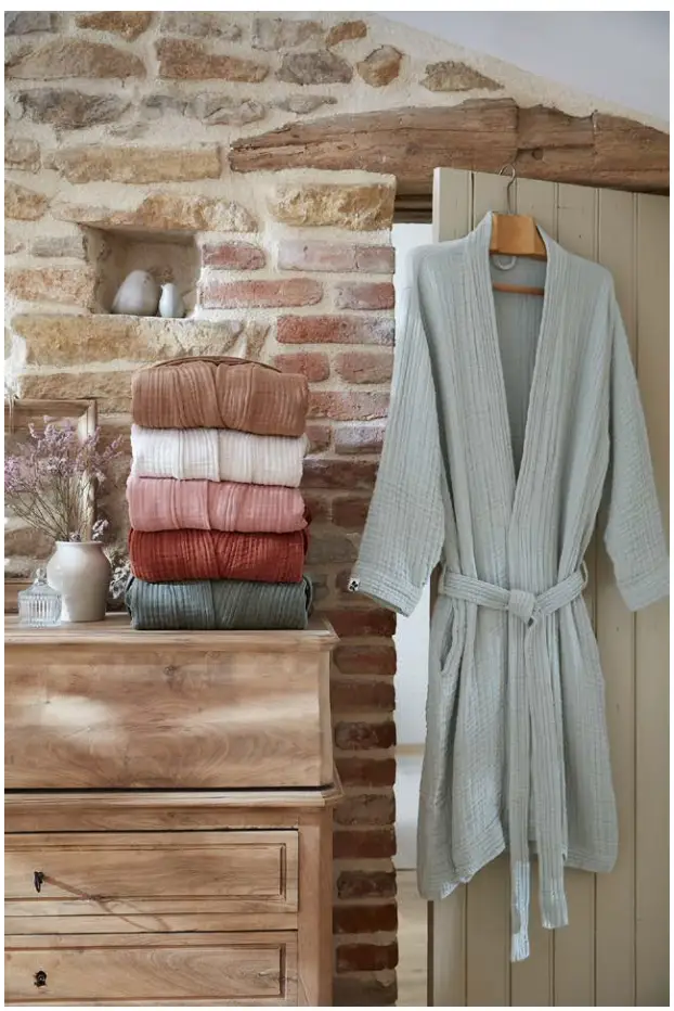Peignoir kimono mixte S/M Gaze de coton unie GAÏA Eucalyptus by L'effet papillon