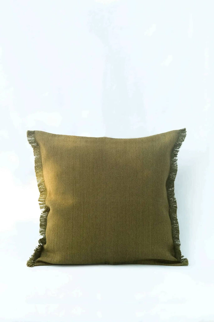 Housse de Coussin PRERIT - Bords Effilochés à la Main - Kaki by No-mad