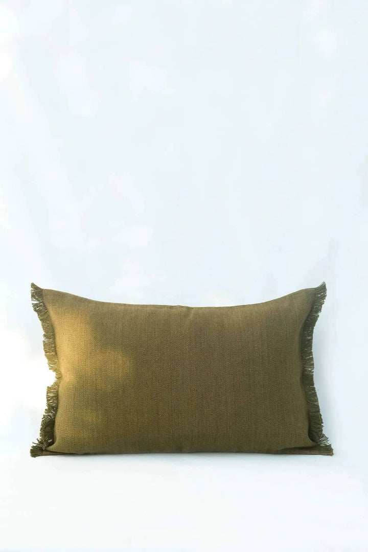 Housse de Coussin PRERIT - Bords Effilochés à la Main - Kaki by No-mad