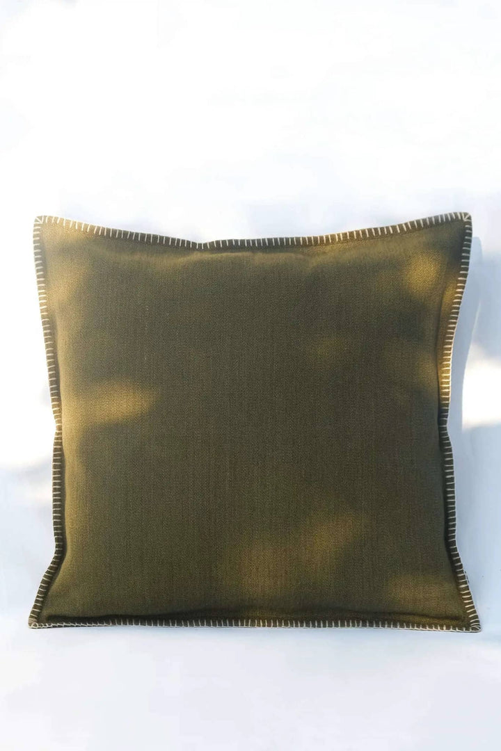 Housse de Coussin PRAKRIT - Broderie sur Coton Jute - Kaki by No-mad