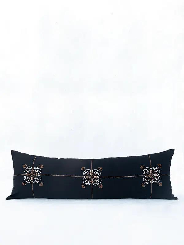 Coussins Lombaires ADHYARU - Broderie sur Coton Lin - Noir/Tabac by No-mad