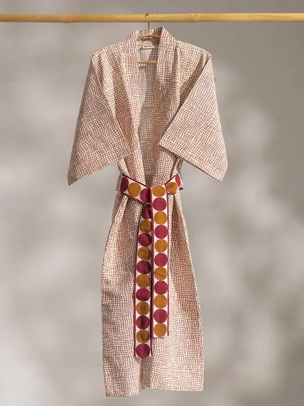 Robe SAMIHA - Impression au Tampon sur Coton Lin - Ocre/Cramoisi by No-mad