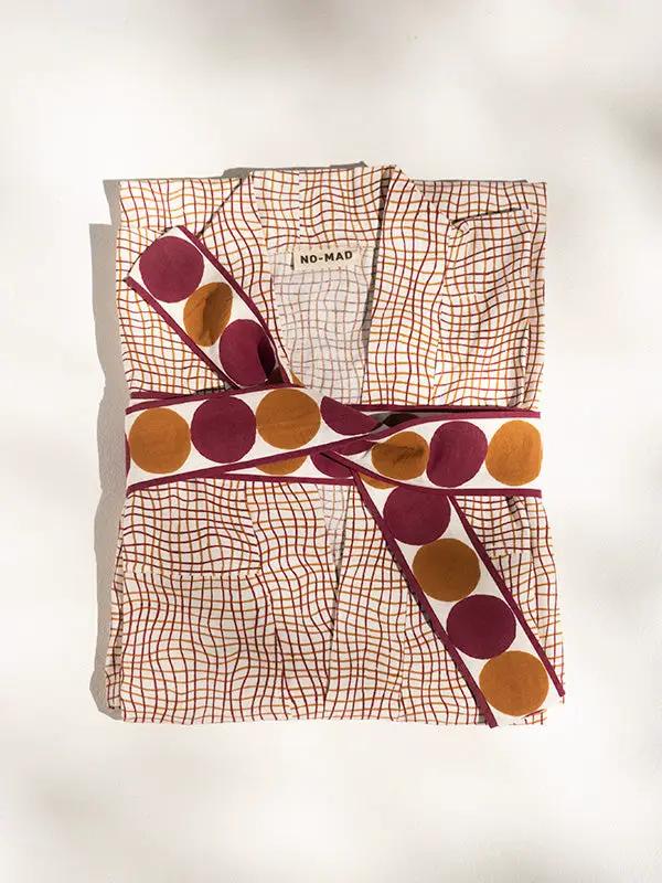 Robe SAMIHA - Impression au Tampon sur Coton Lin - Ocre/Cramoisi by No-mad