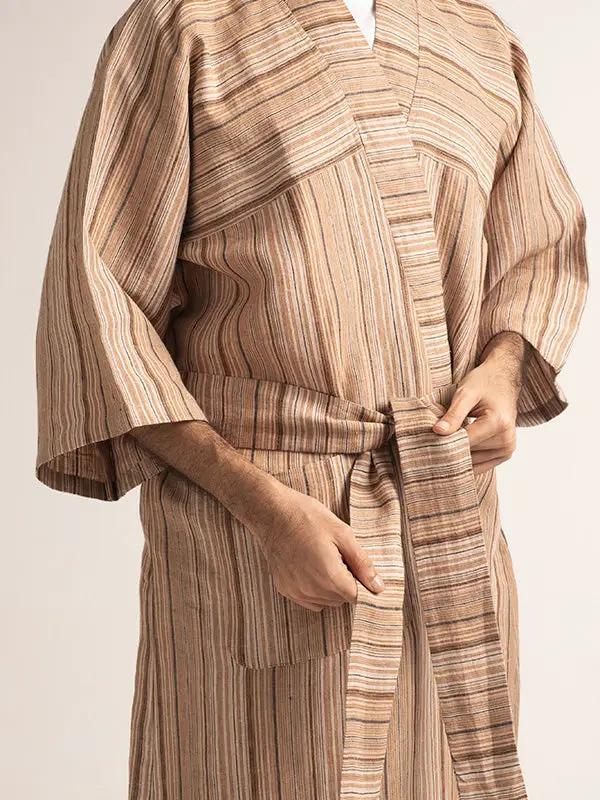 Robe REKHTA - Lin Rayé - Tabac by No-mad